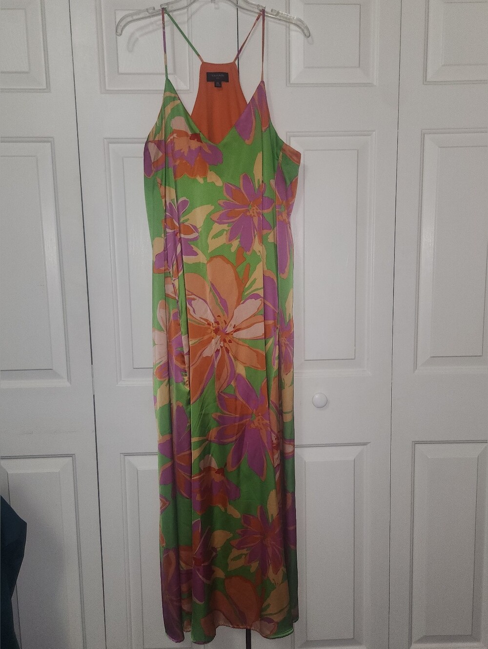 Floral Slip Maxi Dress - Green, Orange & Pink